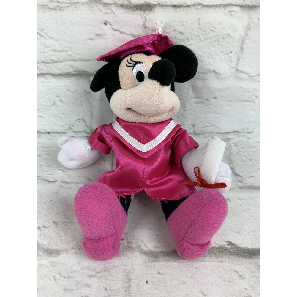 DISNEY Minnie Mouse 7" Plush Stuffed Animal Graduation Pink Cap Gown Graduate
